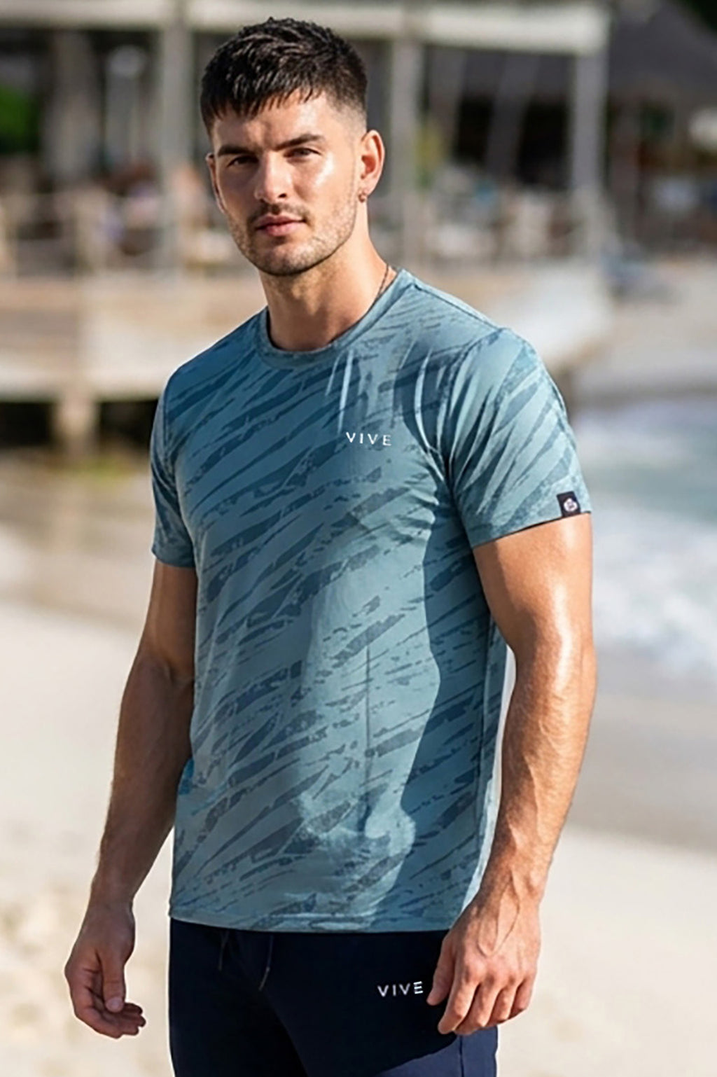 VIVE Steel Blue men's gym training T-shirt